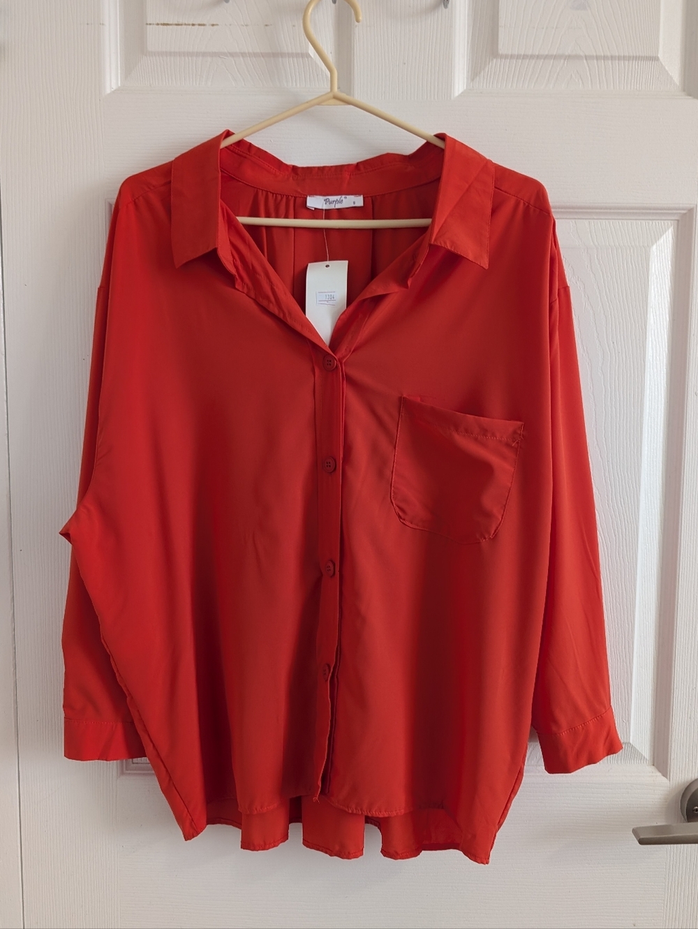 NWT Purple Oversized Orange Cotton Crepe Button Down Shirt - Boho Minimalist - S